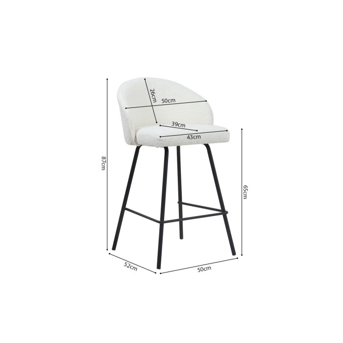 Chaise de comptoir 'Juni' Bouclé Blanc, dimensions : H87 x L52 x P51 cm