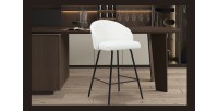 Chaise de comptoir 'Juni' Bouclé Blanc, dimensions : H87 x L52 x P51 cm