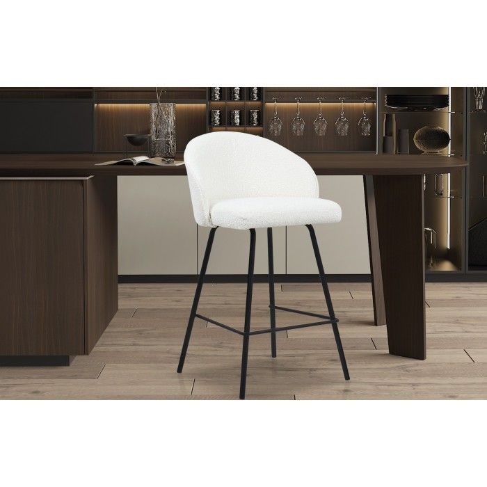 Chaise de comptoir 'Juni' Bouclé Blanc, dimensions : H87 x L52 x P51 cm