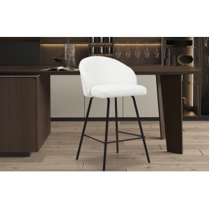 Chaise de comptoir 'Juni' Bouclé Blanc, dimensions : H87 x L52 x P51 cm