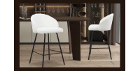 Chaise de comptoir 'Juni' Bouclé Blanc, dimensions : H87 x L52 x P51 cm
