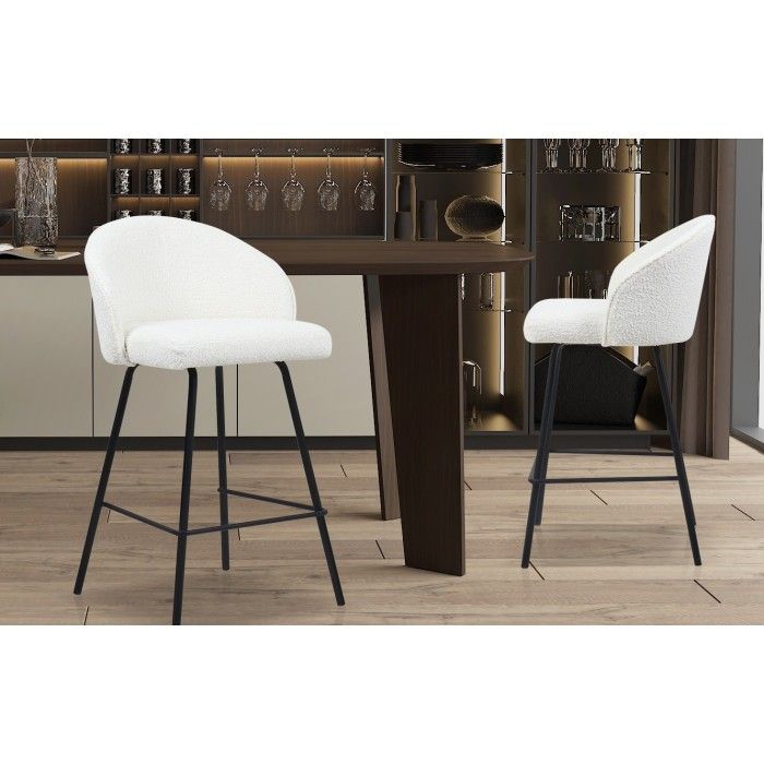 Chaise de comptoir 'Juni' Bouclé Blanc, dimensions : H87 x L52 x P51 cm