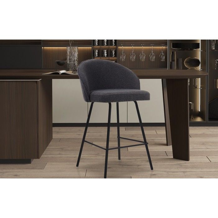 Chaise de comptoir 'Juni' Bouclé Gris, dimensions : H87 x L52 x P51 cm