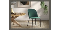 Chaise 'Leni' Velours Vert Pieds Noir