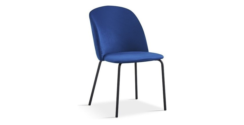Chaise 'Leni' Velours Bleu foncé Pieds Noir