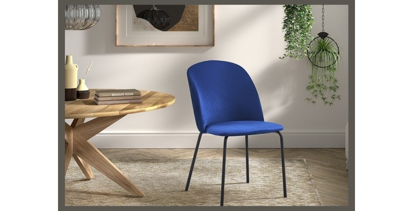 Chaise 'Leni' Velours Bleu foncé Pieds Noir