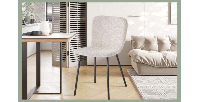 Chaise revêtement bouclé pour salle à manger coloris sable. Collection ALCAN