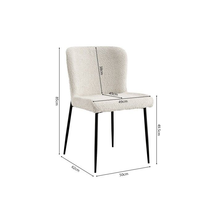 Chaise revêtement Bouclé pour salle à manger coloris Ecru. Collection LISE