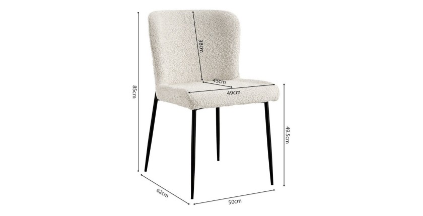 Chaise revêtement Bouclé pour salle à manger coloris Ecru. Collection LISE