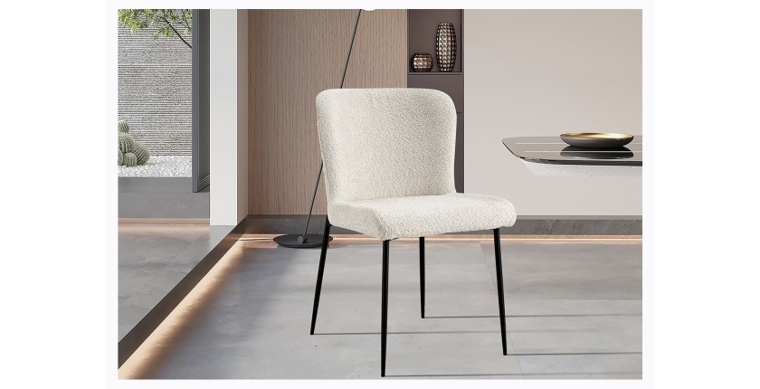 Chaise revêtement Bouclé pour salle à manger coloris Ecru. Collection LISE