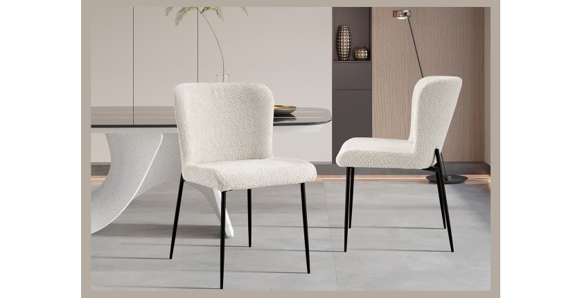 Chaise revêtement Bouclé pour salle à manger coloris Ecru. Collection LISE