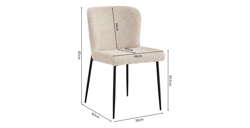Chaise revêtement Bouclé pour salle à manger coloris Beige. Collection LISE