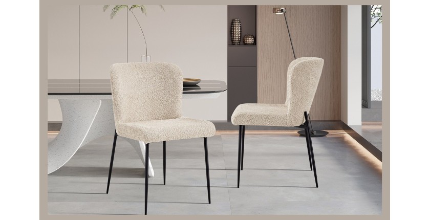 Chaise revêtement Bouclé pour salle à manger coloris Beige. Collection LISE