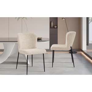 Chaise revêtement Bouclé pour salle à manger coloris Beige. Collection LISE