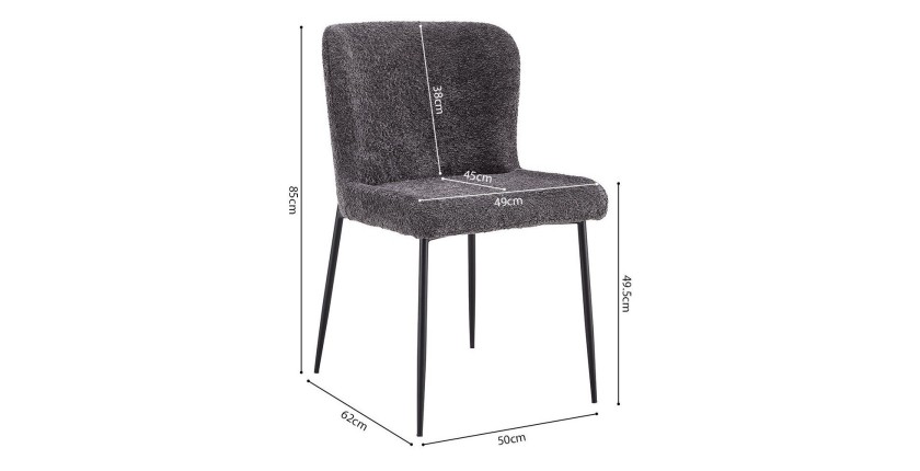 Chaise revêtement Bouclé pour salle à manger coloris Gris Foncé. Collection LISE