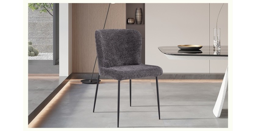 Chaise revêtement Bouclé pour salle à manger coloris Gris Foncé. Collection LISE