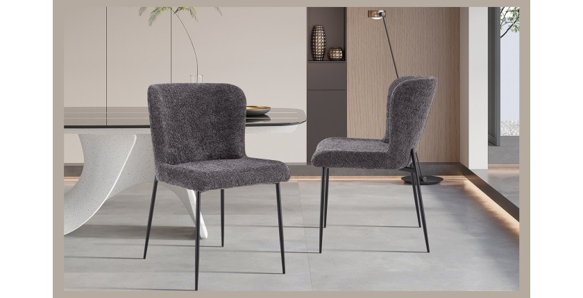 Chaise revêtement Bouclé pour salle à manger coloris Gris Foncé. Collection LISE