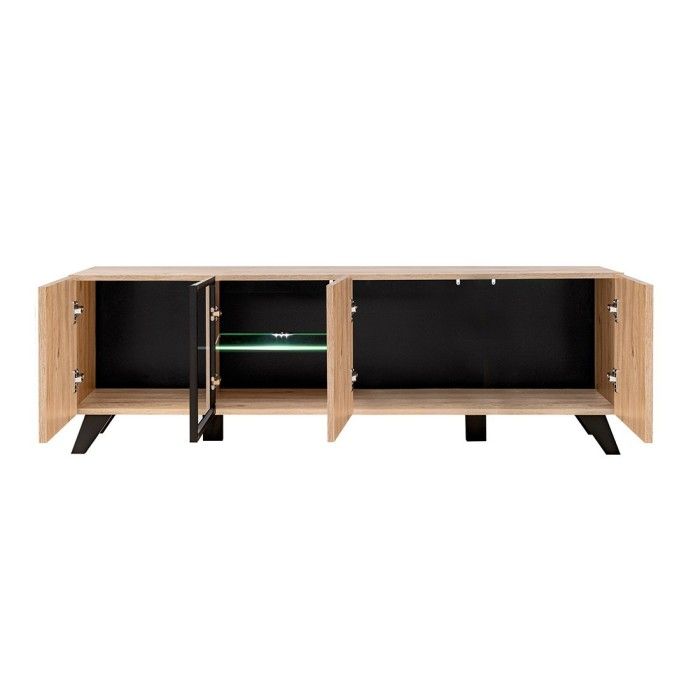 Meuble TV 160cm coloris chêne et noir avec éclairage LED intégré collection NIELSEN.