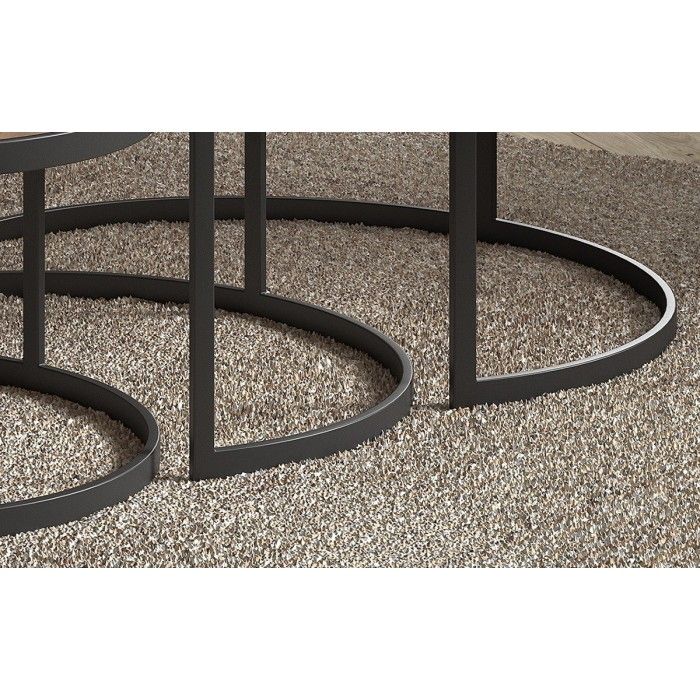 Table basse gigogne ronde noir collection LENOX. Meuble style industriel