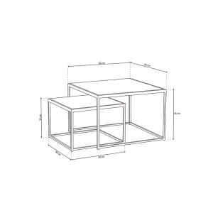 Table basse gigogne carrée en bois noir collection QUEEN. Meuble style industriel