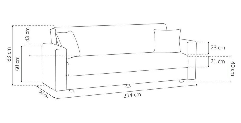 Canapé 3 places convertible gris clair ZEN, couchage 180x100 cm