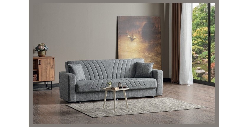 Canapé 3 places convertible gris clair ZEN, couchage 180x100 cm