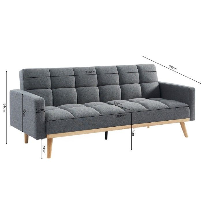 Canapé 3 places convertible gris ADONA