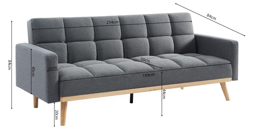 Canapé 3 places convertible gris ADONA