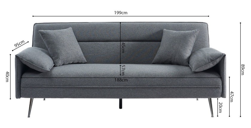 Canapé 3 places convertible gris collection SILAS