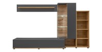 Composition murale collection KLIS 2 coloris gris anthracite et chêne. LED incluses. Meuble tv design