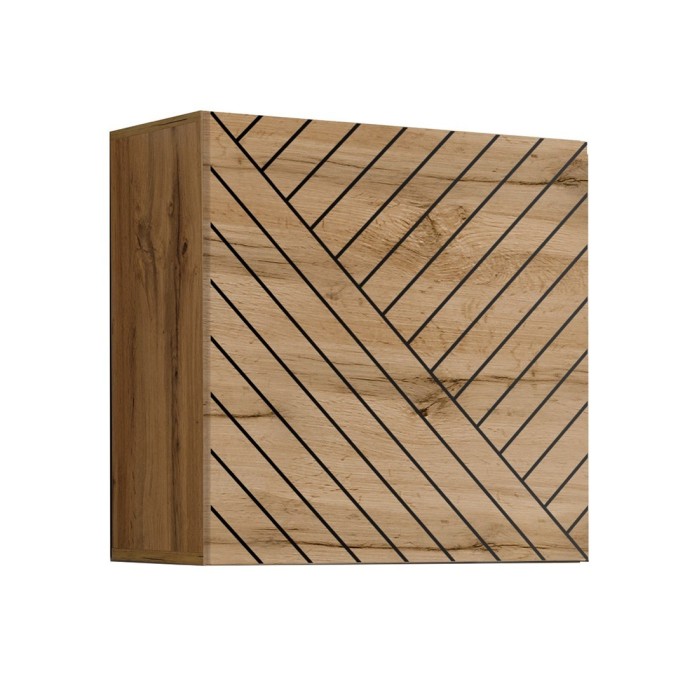 Armoire suspendue 60x60cm aspect chêne, porte finition fraisée. Meuble pour salon collection SWITCH.