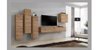 Meuble TV suspendu 180cm effet chêne façade fraisée. Collection SWITCH.