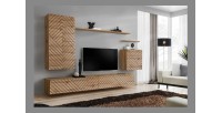 Meuble TV suspendu 120cm effet chêne façade fraisée. Collection SWITCH.