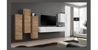 Meuble TV suspendu 180cm coloris blanc collection SWITCH. Finitions brillantes.