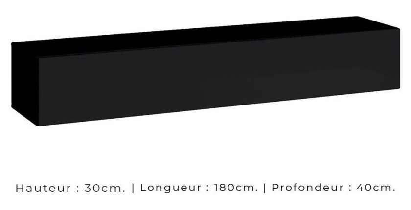 Meuble TV suspendu 180cm coloris noir collection SWITCH. Finitions brillantes.
