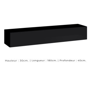 Meuble TV suspendu 180cm coloris noir collection SWITCH. Finitions brillantes.