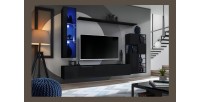 Meuble TV suspendu 180cm coloris noir collection SWITCH. Finitions brillantes.