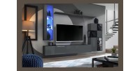 Meuble TV suspendu 180cm coloris gris collection SWITCH. Finitions brillantes.