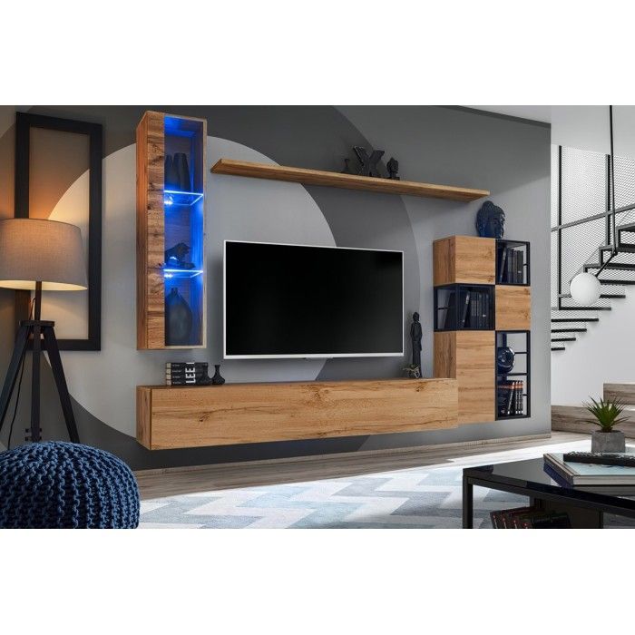 Meuble TV suspendu 180cm coloris chêne Wotan. Collection SWITCH.