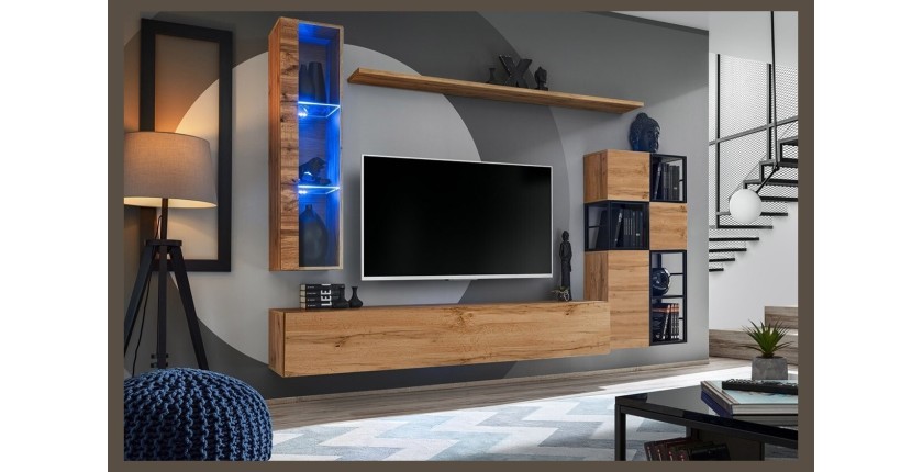 Meuble TV suspendu 180cm coloris chêne Wotan. Collection SWITCH.
