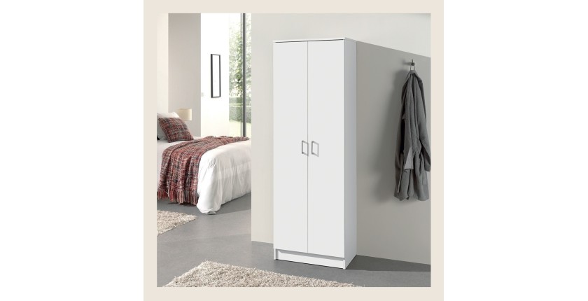 Armoire de rangement, collection STAN, 2 portes, coloris blanc,  idéal pour votre entrée, salle de bain ou buanderie.