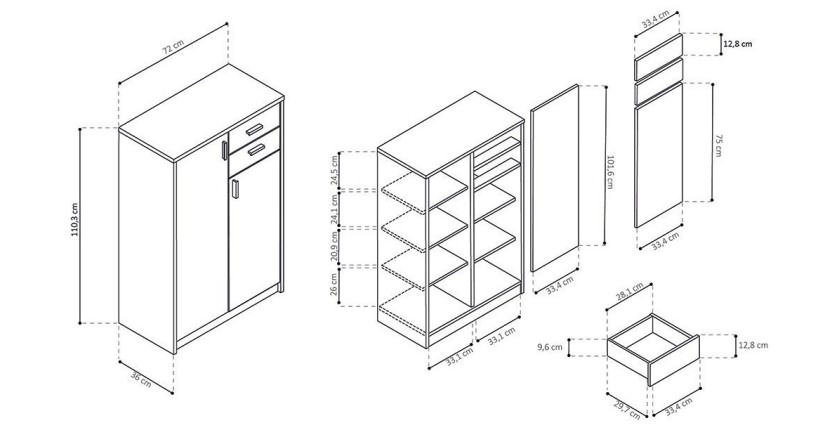 Commode  TOLLY 2 portes, 2 tiroirs, 110cm coloris chêne sonoma