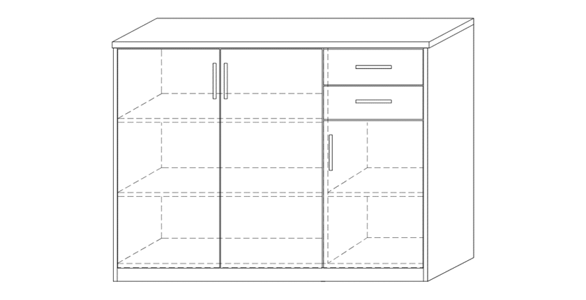 Commode SPACI 3 portes 2 tiroirs 84cm chêne gris