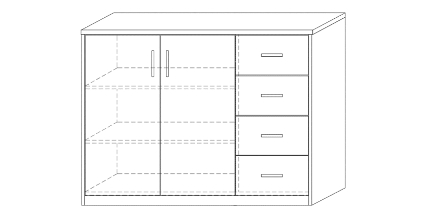 Commode SPACI 2 portes 4 tiroirs 84cm coloris blanc