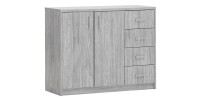 Commode SPACI 2 portes 4 tiroirs 84cm coloris chêne gris