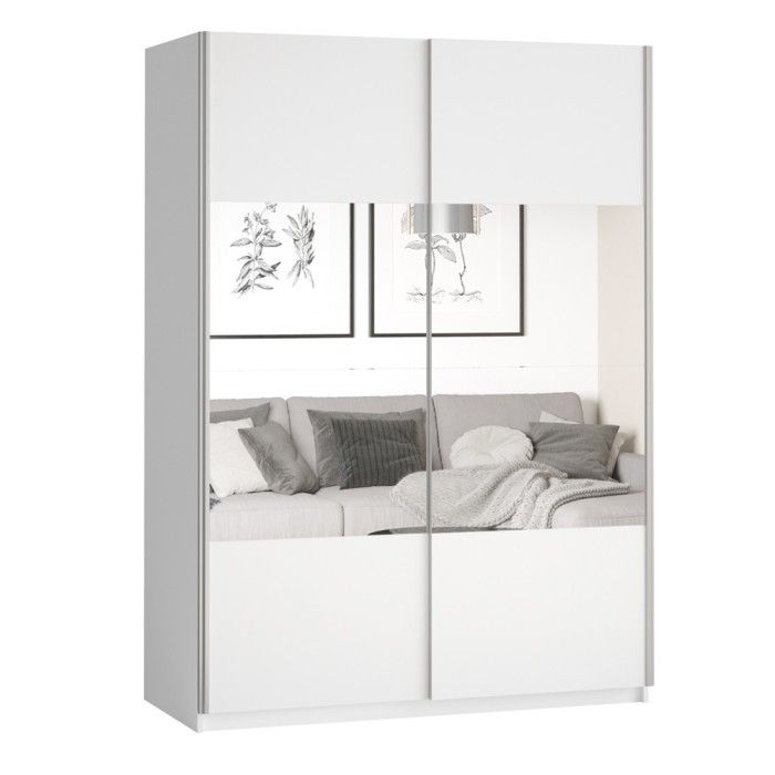 Chambre à coucher complète collection EOS : Armoire 150cm, Lit 160x200, commode, chevets. Couleur blanc mat