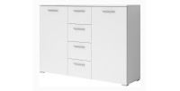 Chambre à coucher complète collection EOS : Armoire 120cm, Lit 160x200, commode, chevets. Couleur blanc mat