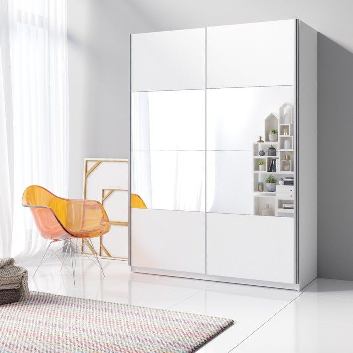 Chambre à coucher complète collection EOS : Armoire 120cm, Lit 160x200, commode, chevets. Couleur blanc mat