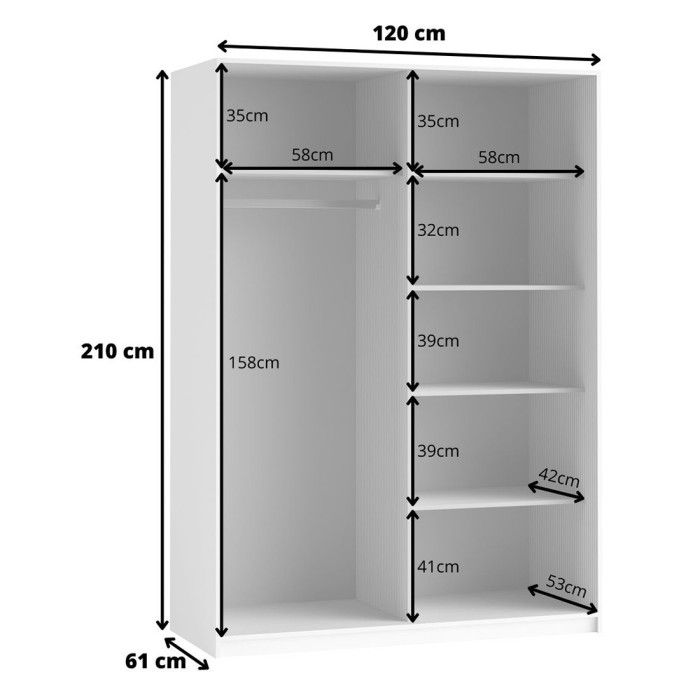 Chambre à coucher complète collection EOS : Armoire 120cm, Lit 160x200, commode, chevets. Couleur blanc mat