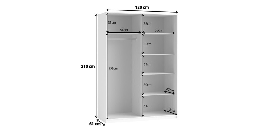 Chambre à coucher complète collection EOS : Armoire 120cm, Lit 160x200, commode, chevets. Couleur blanc mat